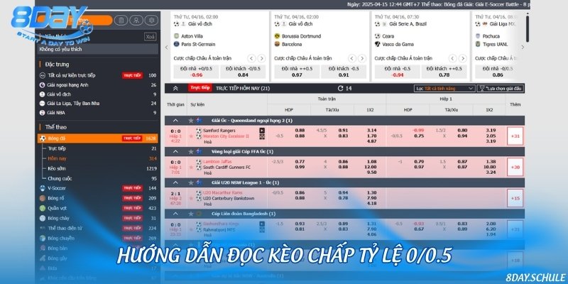 Hiểu cách đọc kèo 0/0.5 qua ví dụ cụ thể